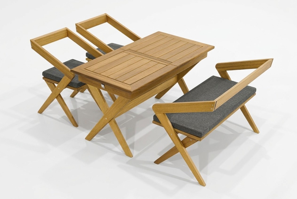 Dunkelbraune Gartenmöbel Designer Polstermöbel 2x Stühle Sitzbank 4tlg