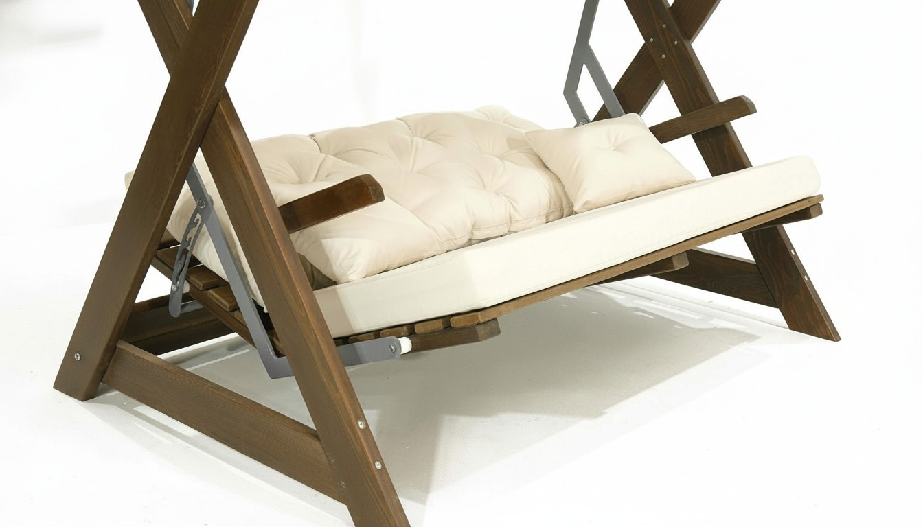 Dunkelbraune Gartenschaukel Luxuriöse Outdoor Polster Moderne Holz Möbel