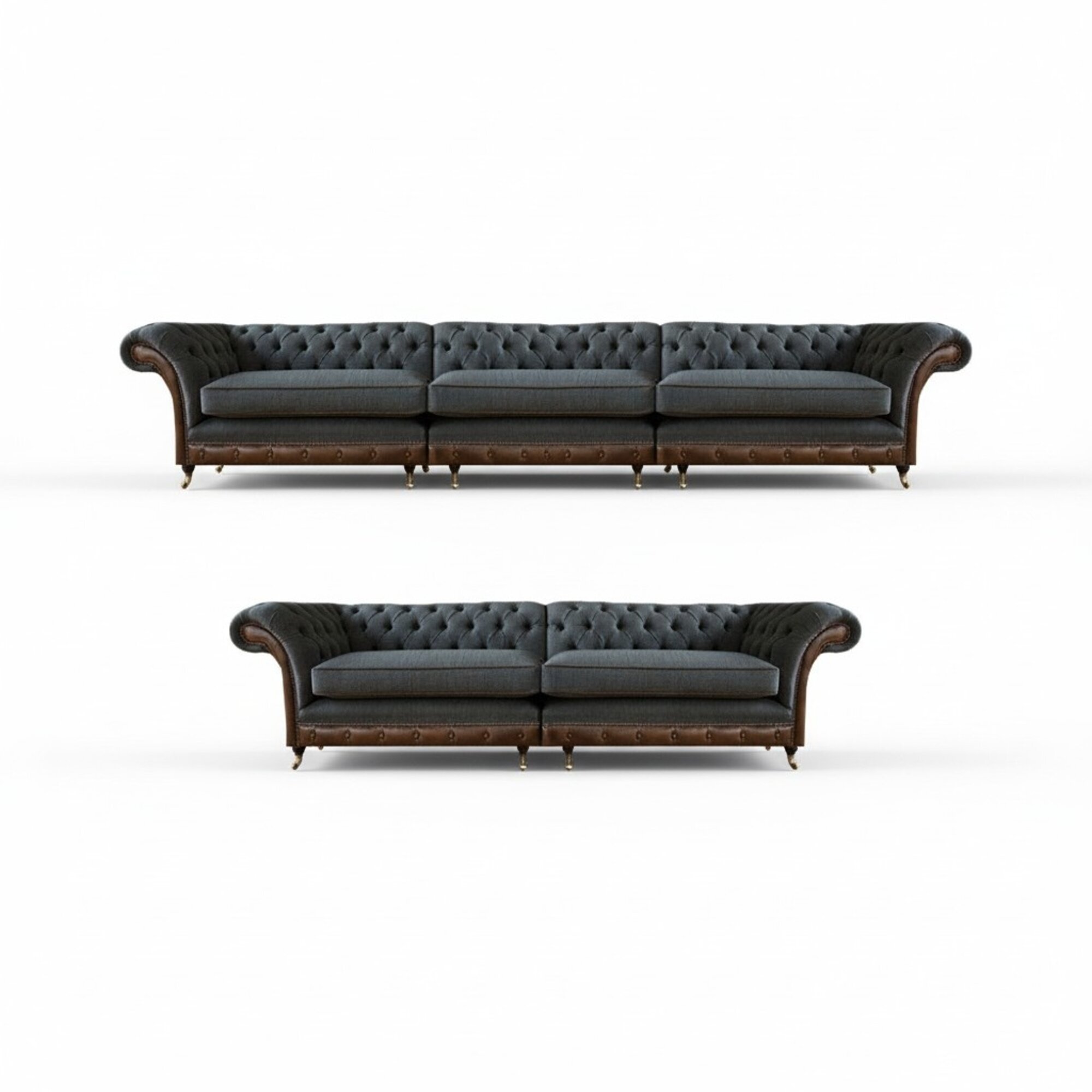 Dunkelgraue Chesterfield Wohnzimmer Sitzgarnitur 2x Sofas Polstermöbel