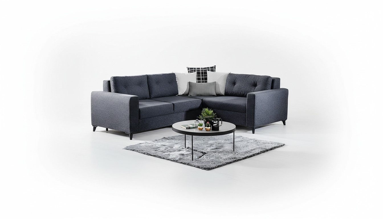 Dunkelgraues Polstersofa Designer Ecksofa Bettfunktion Wohnzimmer Sofa