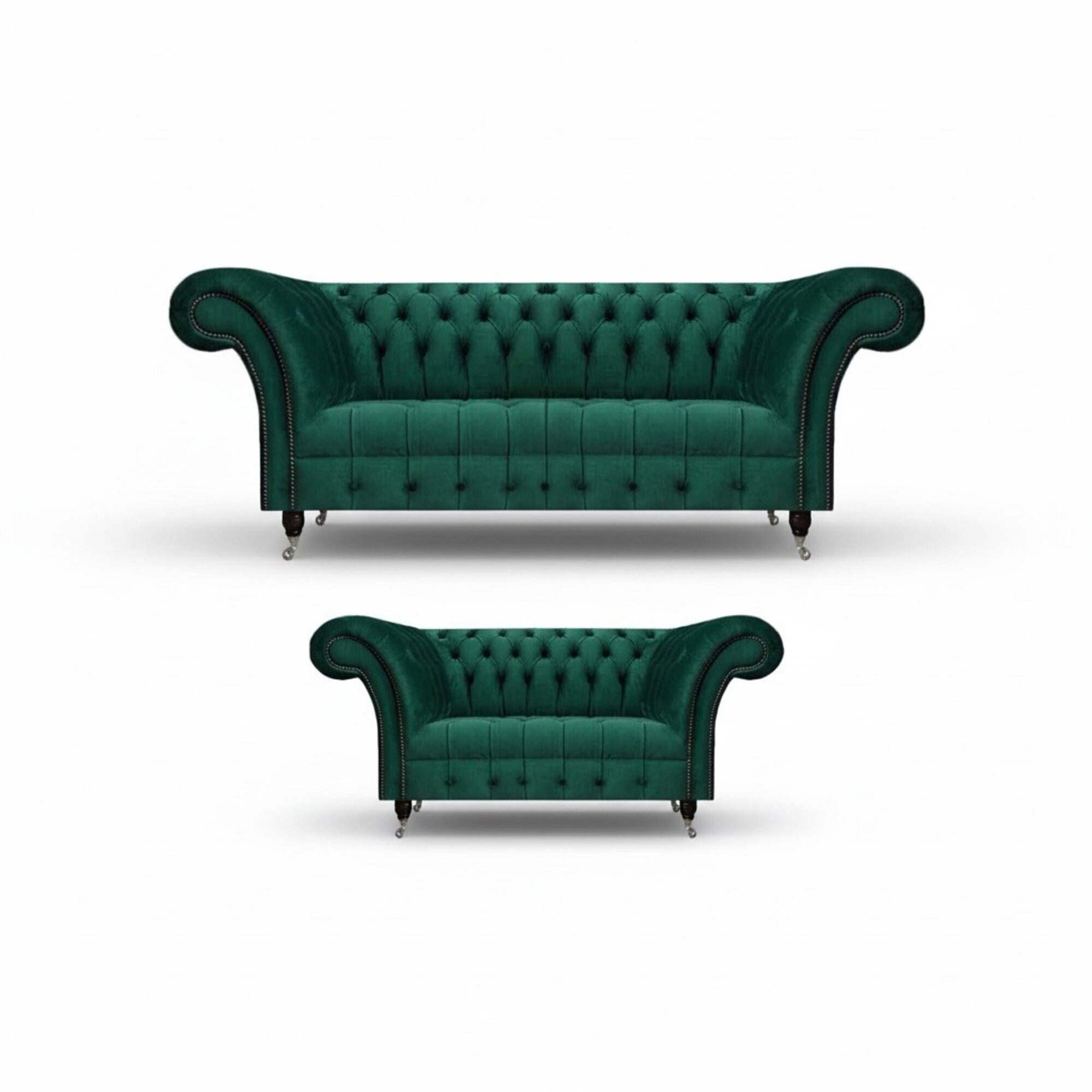Dunkelgrüne Chesterfield Sofas Komplette Wohnzimmer Couch Garnitur 2tlg