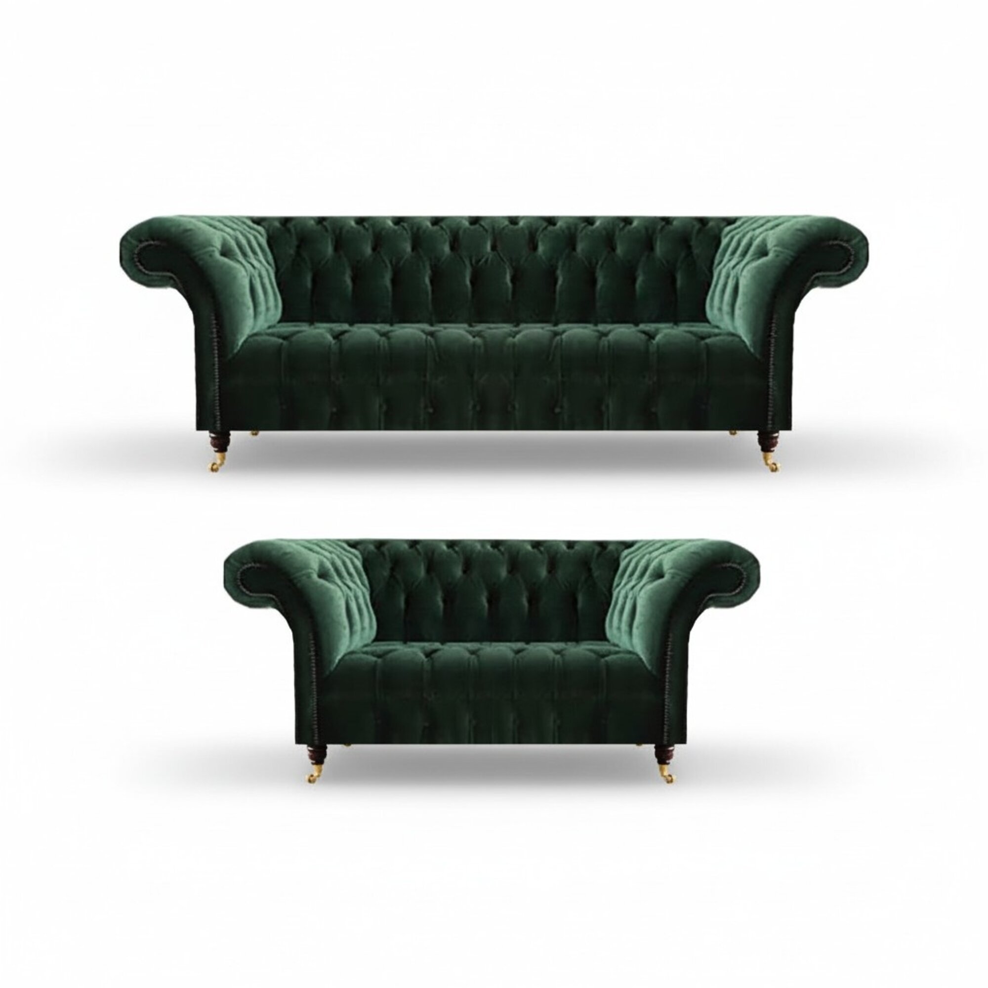 Dunkelgrüne Chesterfield Sofas Moderner Dreisitzer Polster Couch 2tlg