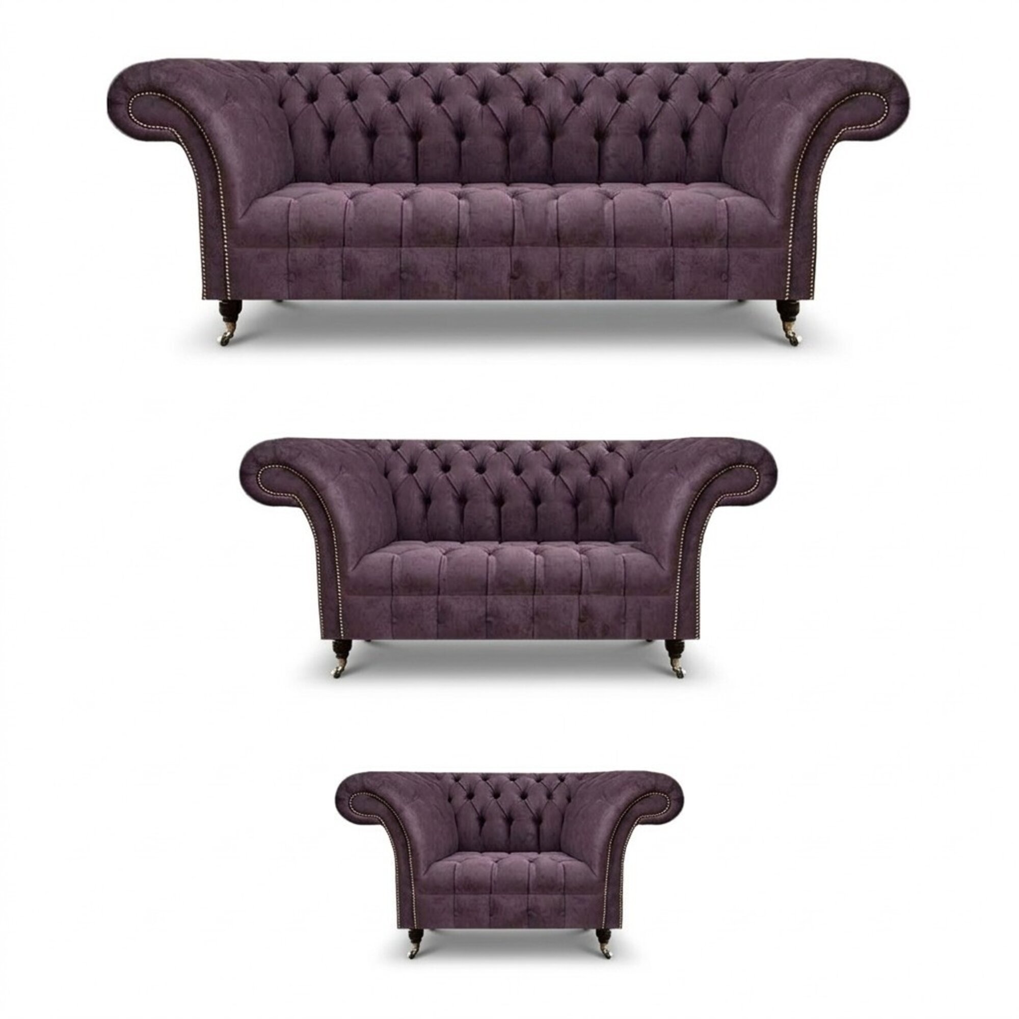 Dunkellila Chesterfield Garnitur Edler Dreisitzer Moderner Lehnsessel