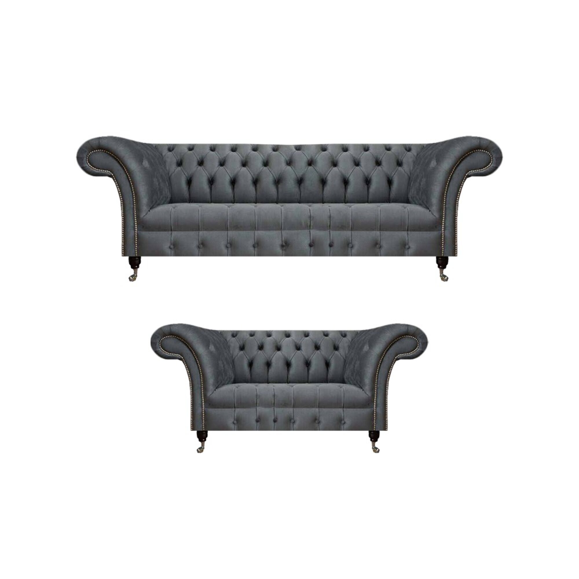 Graue Chesterfield Couchen Designer Dreisitzer Luxuriöser Zweisitzer