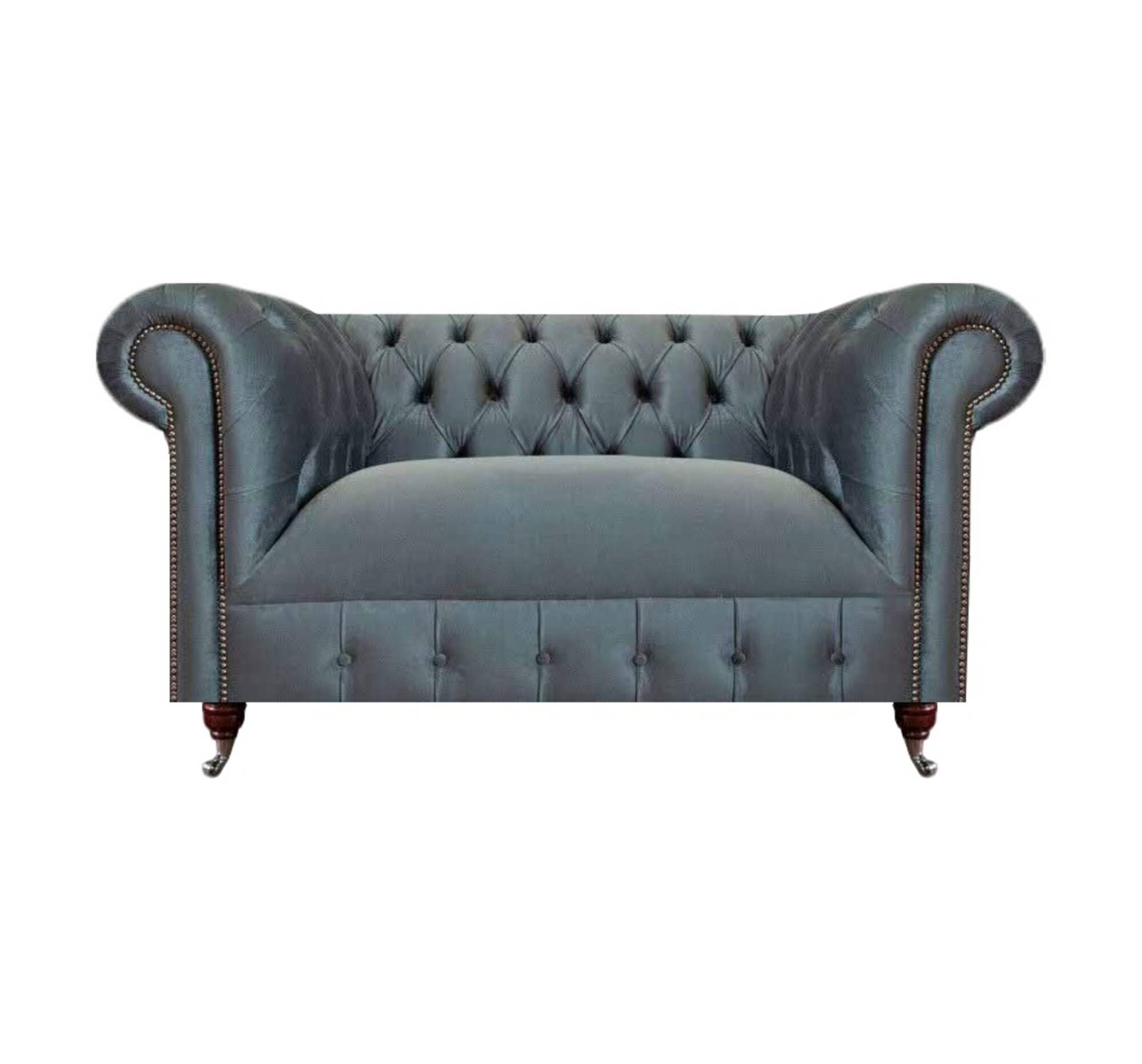 Hellgrauer Chesterfield Zweisitzer Wohnzimmer Polstercouchen Textilsofa