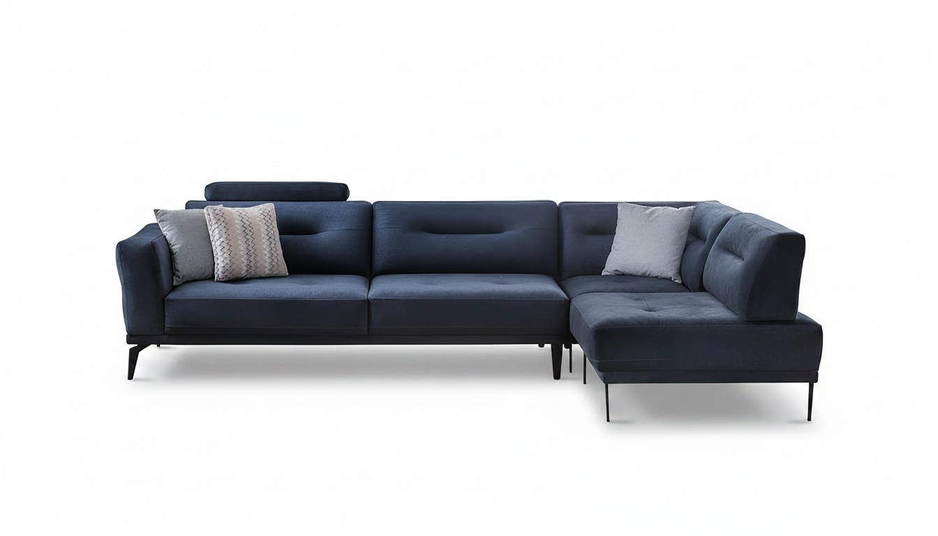 Eck Garnitur Wohnzimmer Dunkelblau L-Form Stoffsofa Modern Design