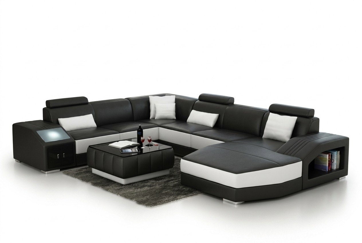 Eckgarnitur Leder Sofa Wohnzimmer Polsterecke Sitzgarnituren Wohnlandschaft +USB