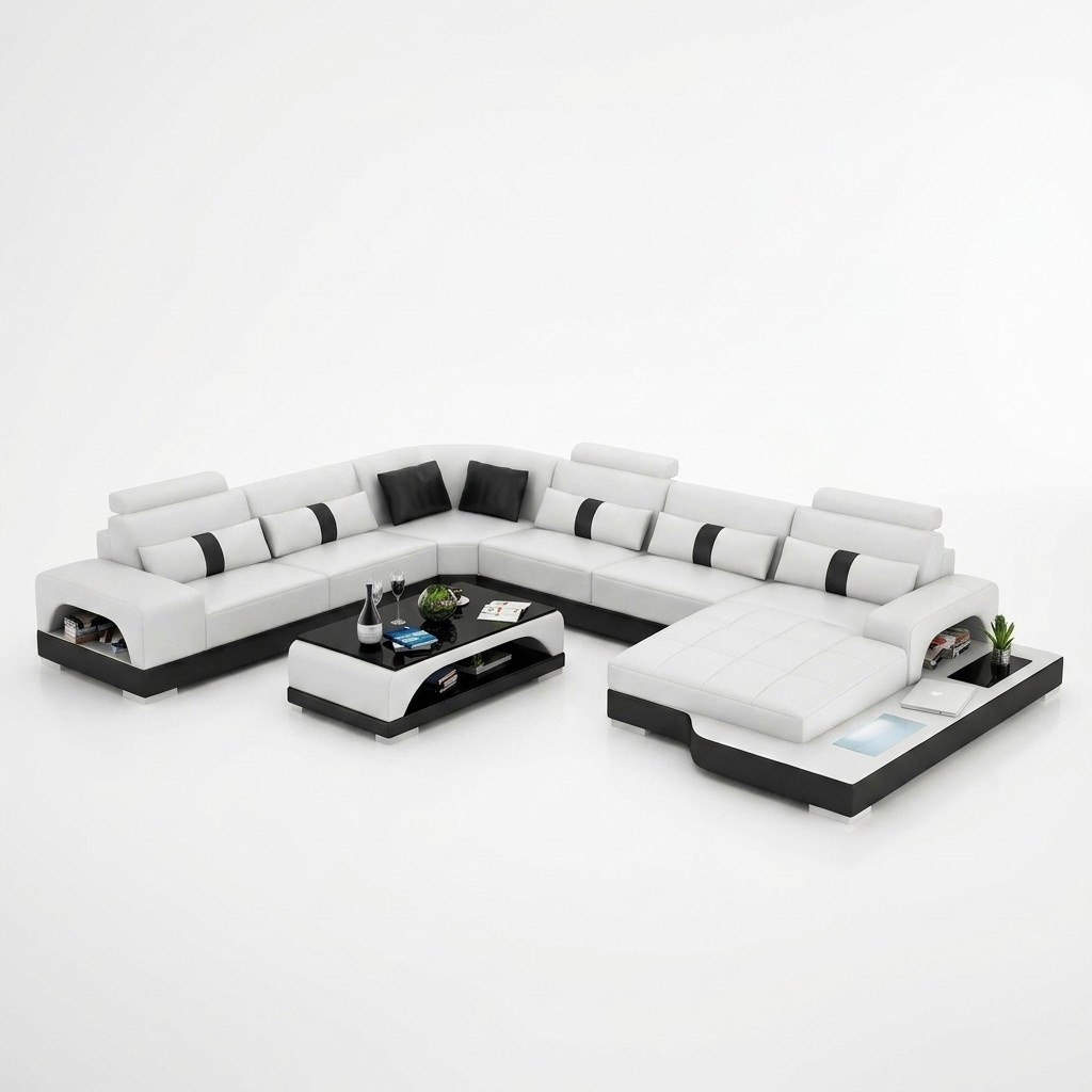Eckgarnitur Ledersofa Design Luxus Wohnlandschaft led sofa couch Polster Ecksofa