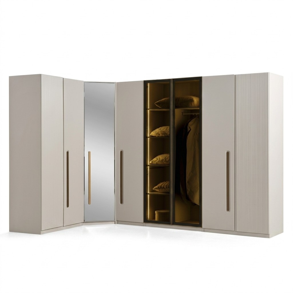 Eleganter Eckschrank aus Holz in Beige