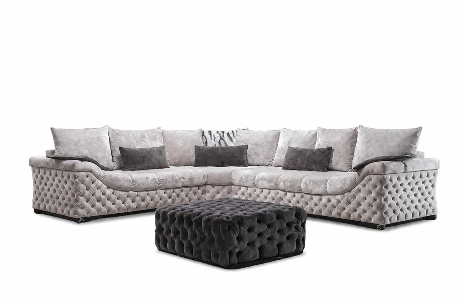 Ecksofa Beige Design Couch Holz mit Textil Wohnzimmer L Form Sofas Neu