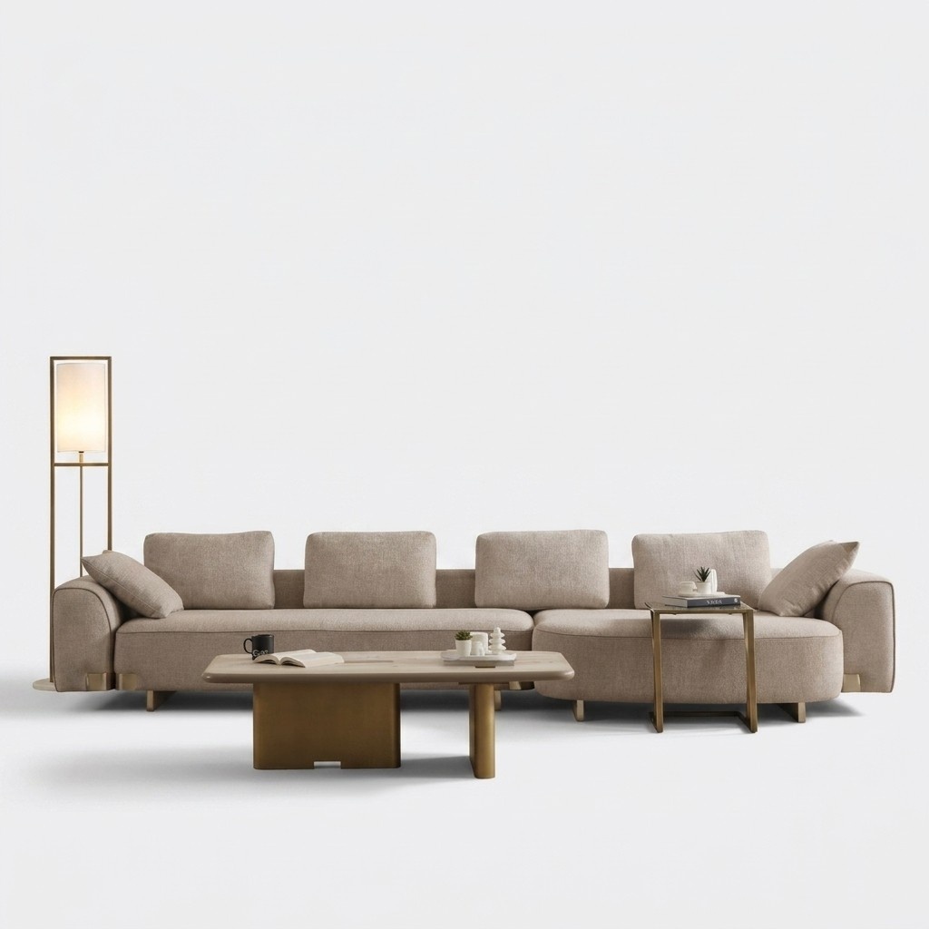 Ecksofa Beige Holz/Textil modern stilvoll