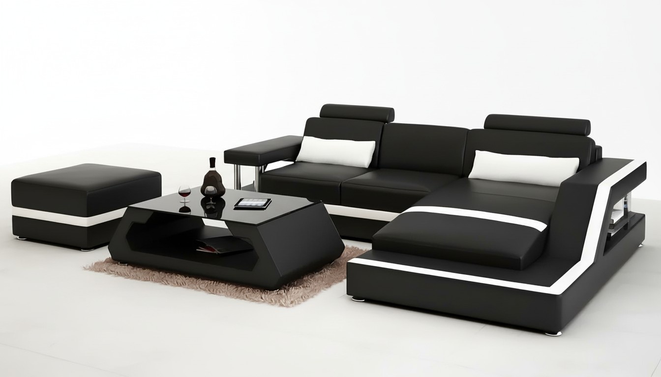 Ecksofa Couch Polster Eckgarnitur 3tlg. Sofa Hocker Couchtisch Wohnzimmer Möbel