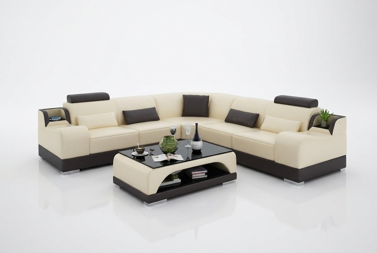 Ecksofa Couch Polster Wohnlandschaft Eck Garnitur Ecke Leder Sofa Grau