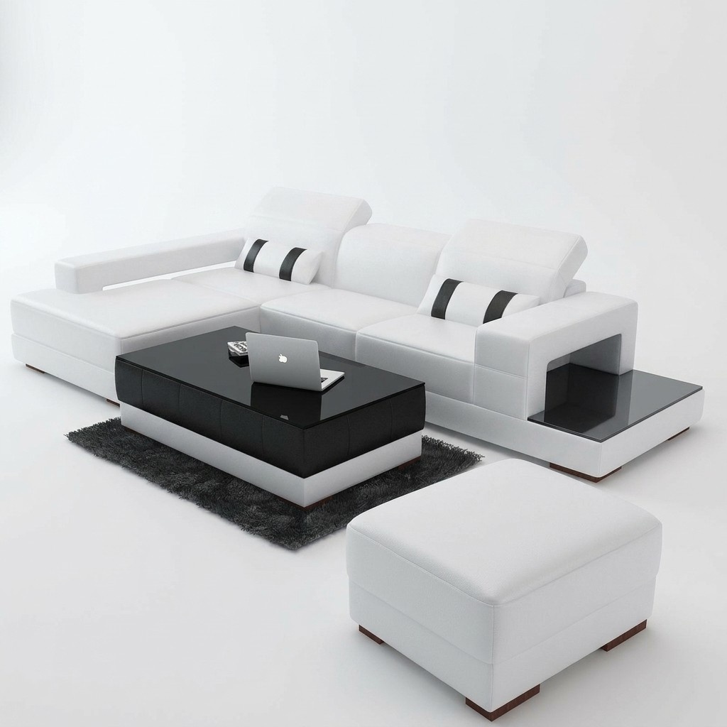 Ecksofa Couch Polster Wohnlandschaft Leder Eck Sofas Garnitur L Form mit Hocker