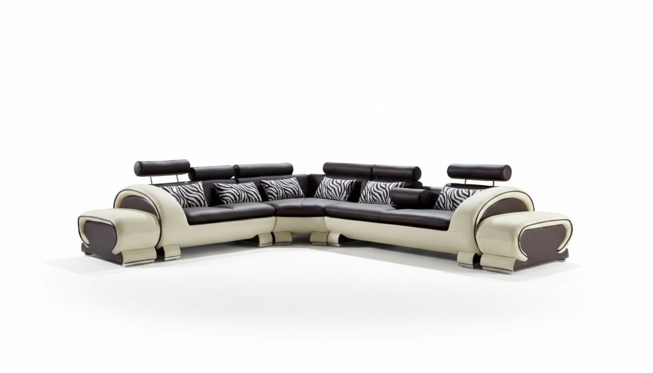Ecksofa L-Form 2x Hocker Sofa Couch Design Grau Polster Leder Moderne