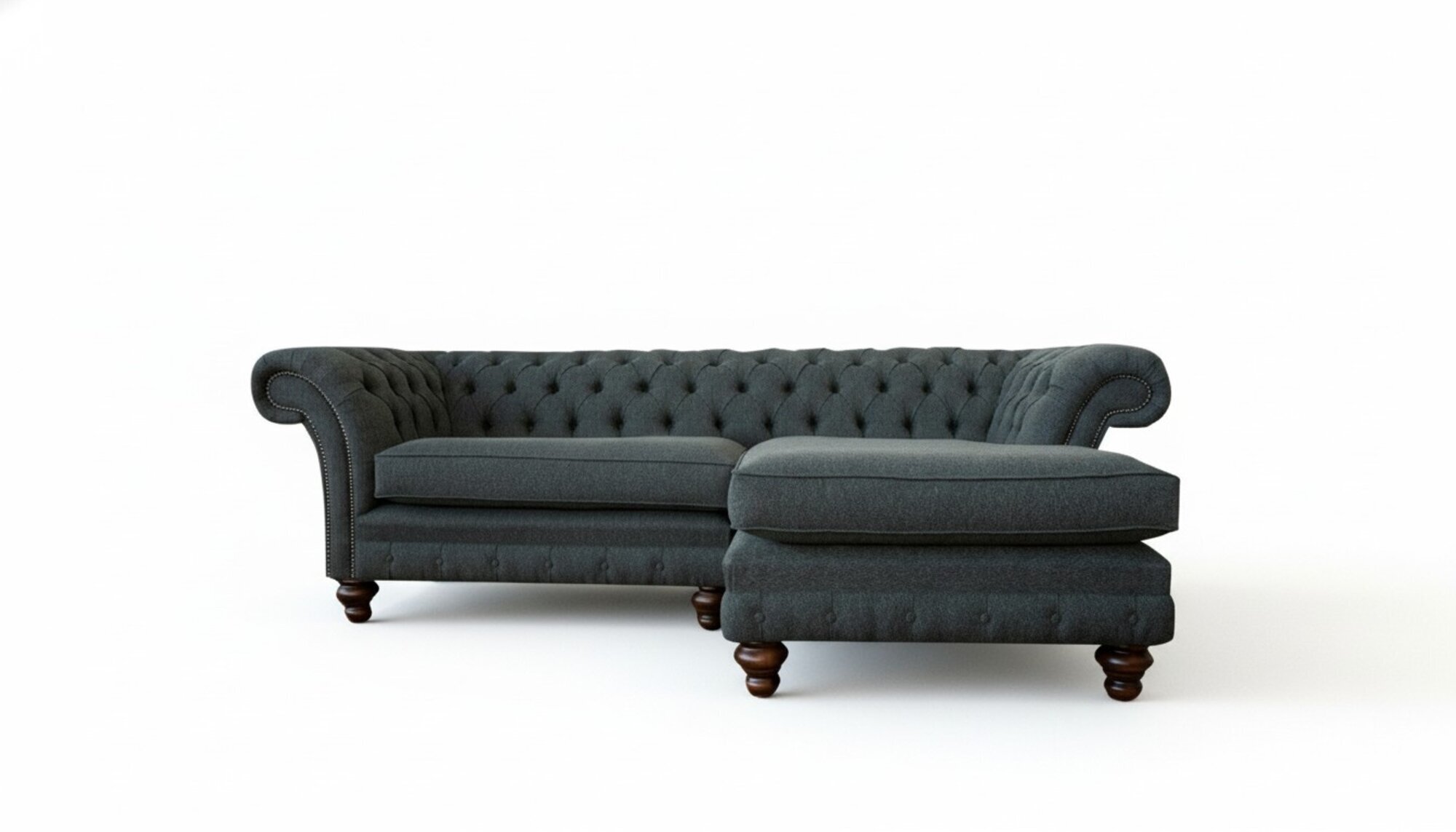 Ecksofa L Form Chesterfield Grau Textil Sofa Wohnzimmer Eckgarnitur Luxus