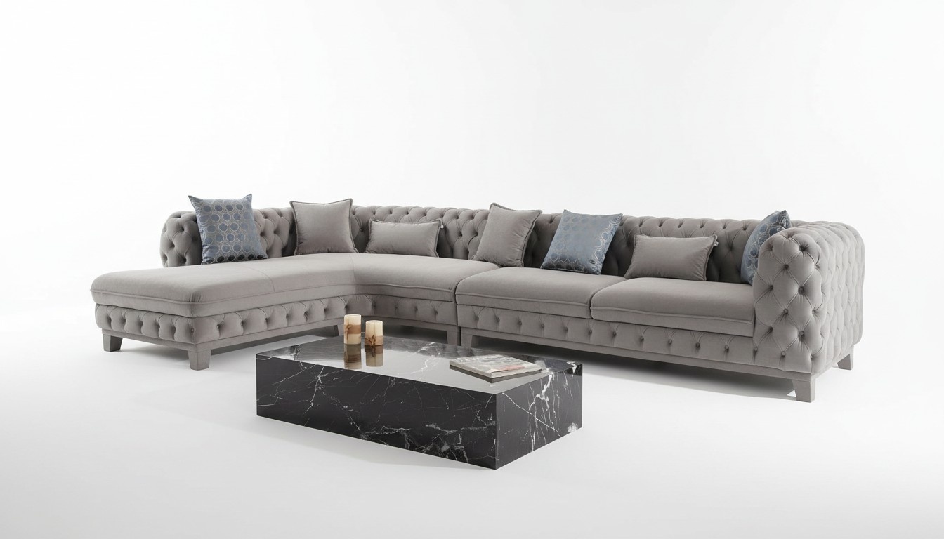 Ecksofa L-Form Couch Chesterfield Design Modern Sofa Stoff Textil Neu