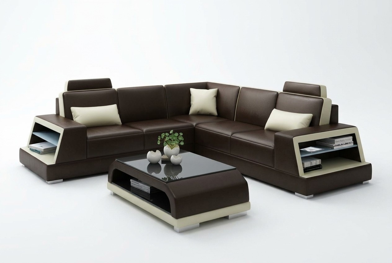 Ecksofa L-Form G8045B Eck Sofa Polster Couch Sitz Ecke Leder Garnitur Moderne