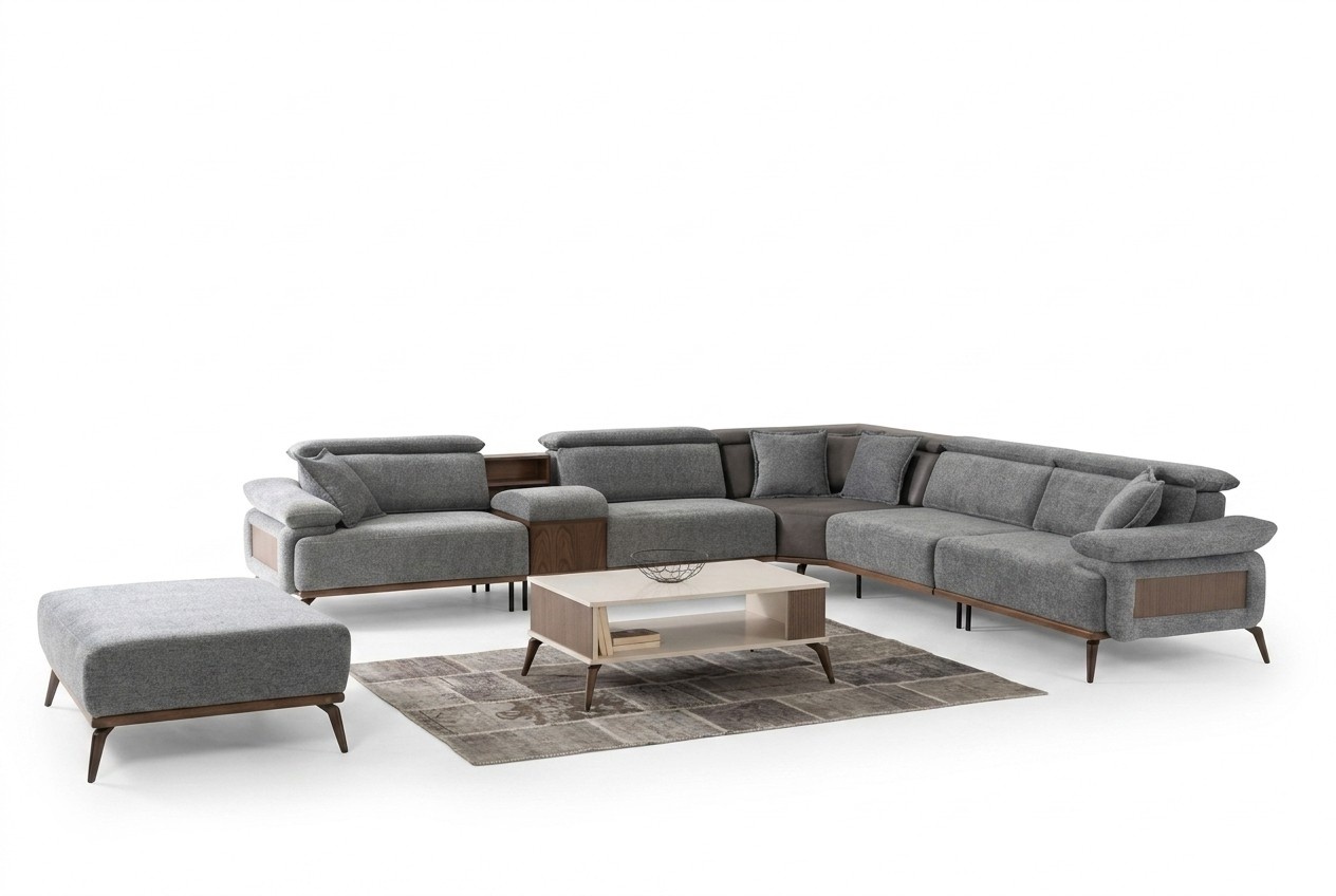 Ecksofa L form Stoffsofa Polstersofa Couch Sofa Blau Moderne Stoff
