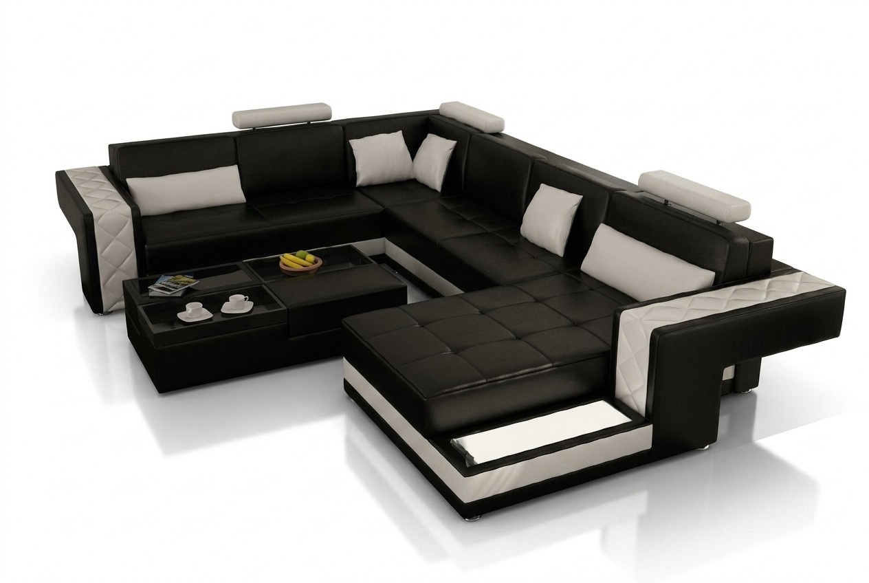 Ecksofa Ledersofa Big XXL U Form Wohnlandschaft Sofa Couch Garnitur Neu H2211
