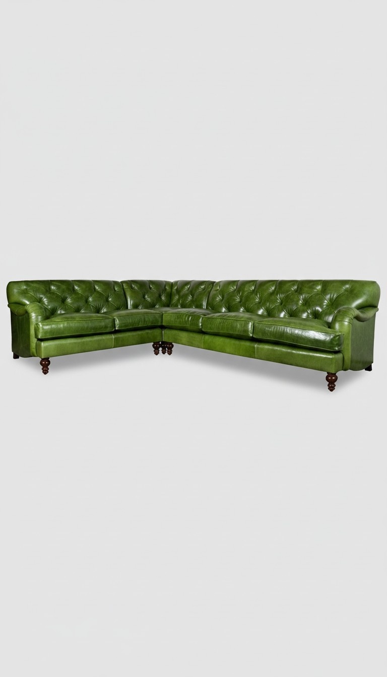 Ecksofa Ledersofa Grün Polster Eck Couch Garnitur Sitz Design