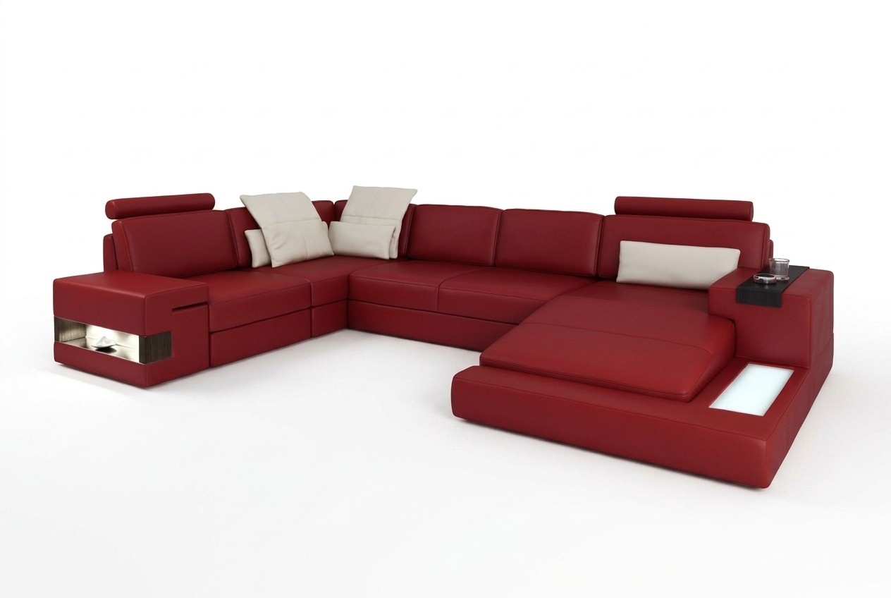 Ecksofa mit USB & LED Wohnlandschaft Sofa Polster Couch Garnitur U Form Leder