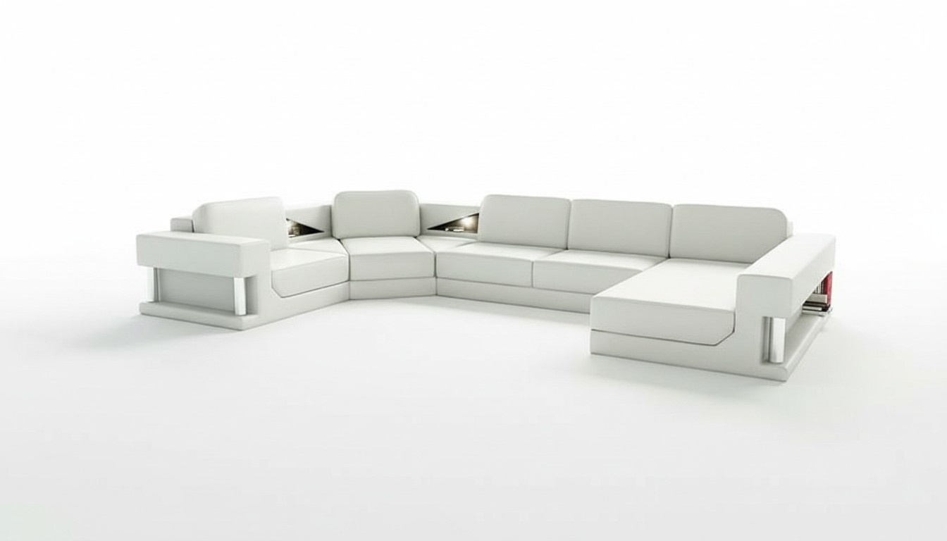 Ecksofa Moderne Leder Sofa Wohnlandschaft + USB Polster Eckgarnitur Design Couch