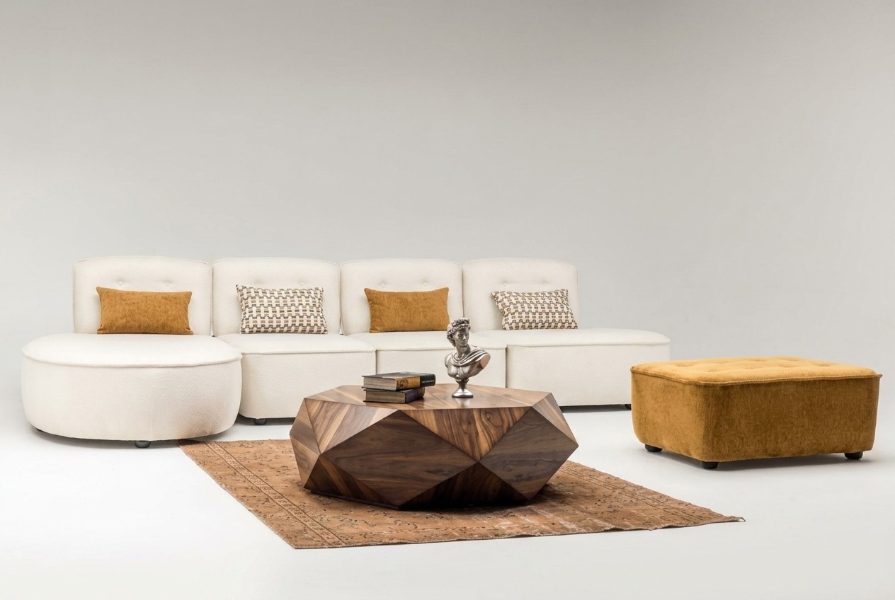 Ecksofa Modulares Counch Sektionssofa L form Beige Stoff Sofa Design