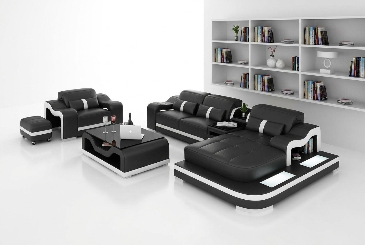 Ecksofa Set Couch Polster Eck Garnitur + Sessel Wohnlandschaft L Form Leder Neu