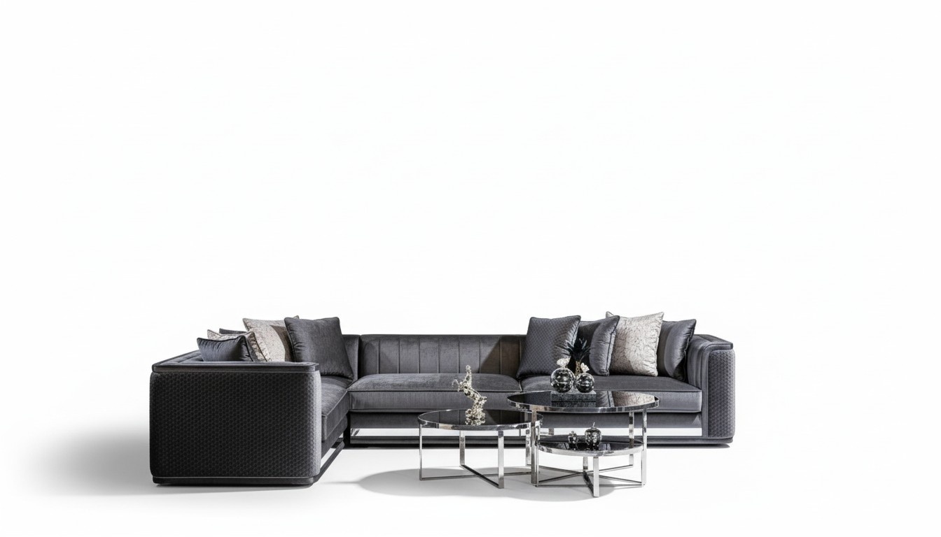 Ecksofa Sofa Couch Polster Sitz Ecke Garnitur L Form Holz mit Textil Neu