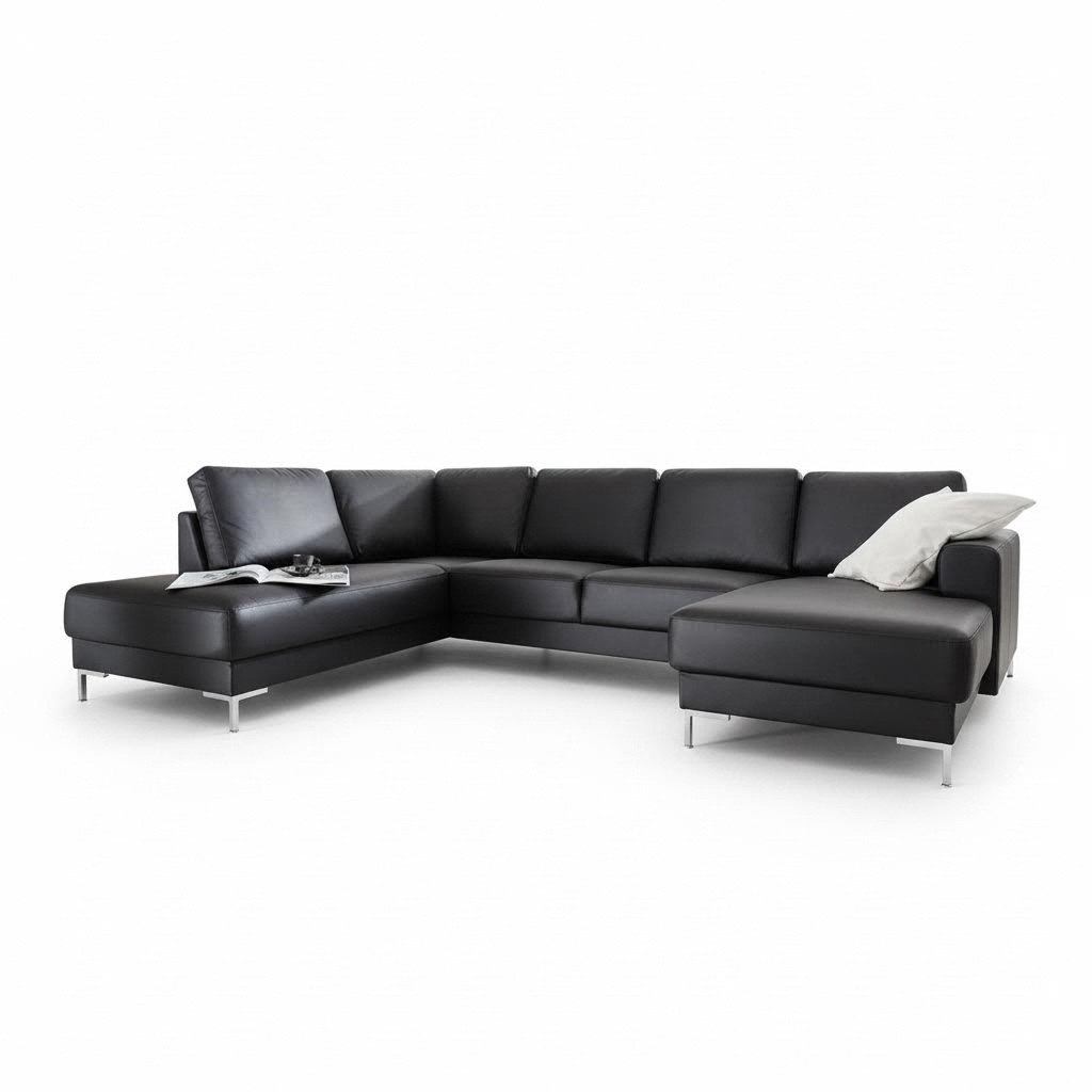 Ecksofa Sofa Couch Polster Wohnlandschaft Deko Leder Eck Sofas Garnitur