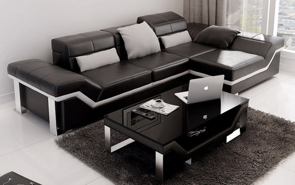Ledersofa Sofa Couch Wohnlandschaft Ecksofa Garnitur Dekor Modern Design