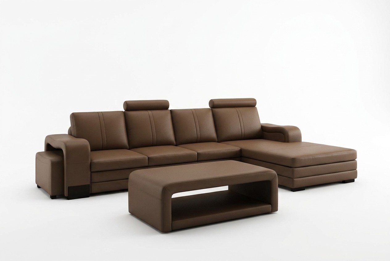 Ecksofa Sofa Garnitur 3tlg. Couch Tisch Hocker Leder Garnitur Couchen