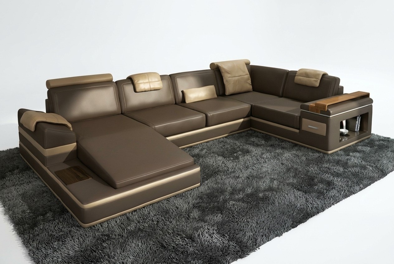 Ecksofa Sofa USB + LED Wohnlandschaft U Form Polster Couch Ledersofa Stoff Leder
