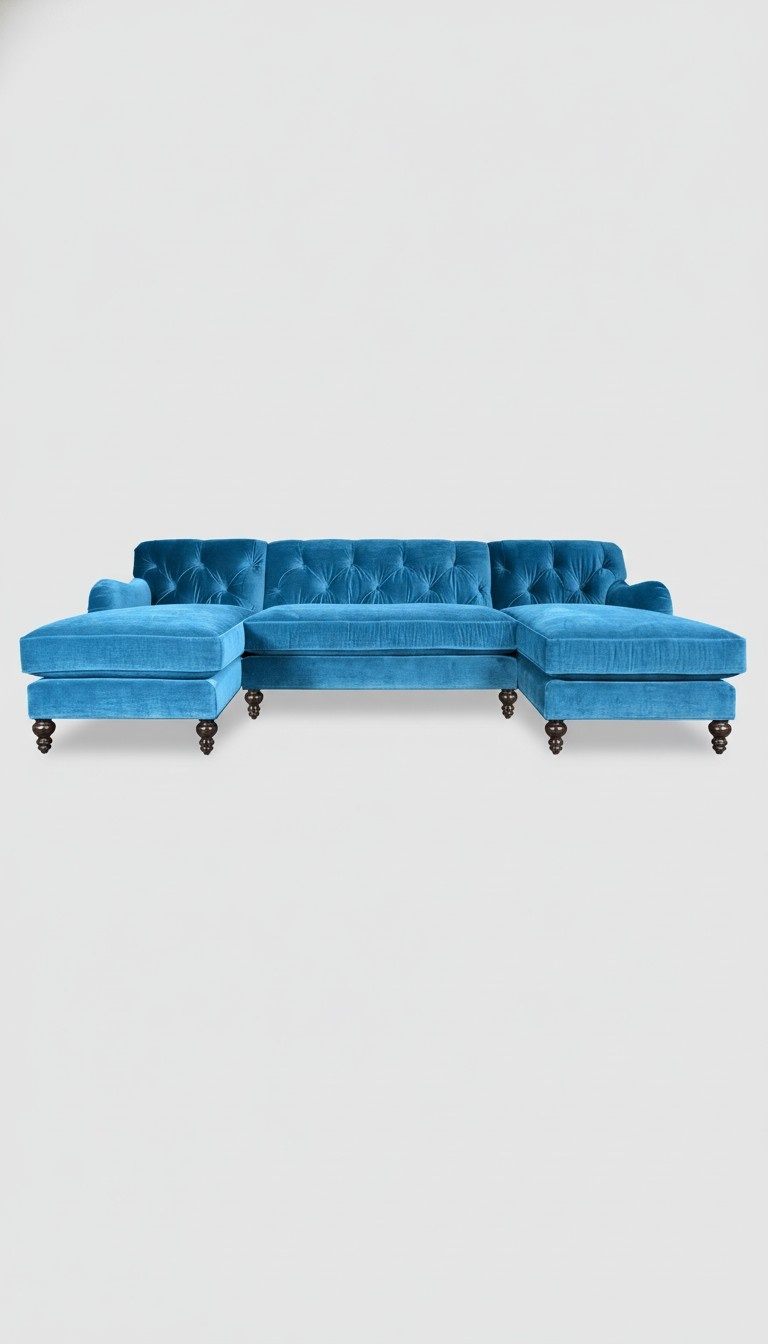 Ecksofa Textilpolstersofa Blau Integriertes Design Chesterfield-Sitze
