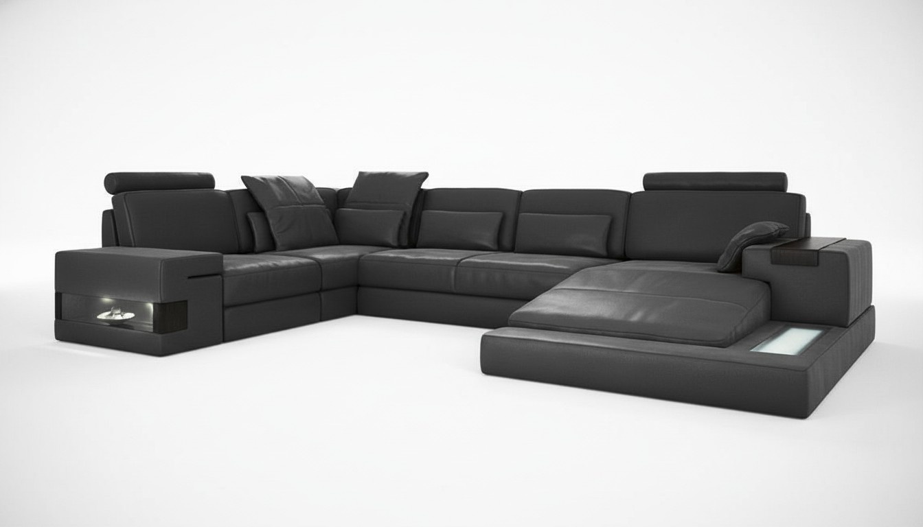 Ecksofa U-Form Couch Design Textil Polster Neu Bettfunktion Wohnlandschaft Stoff