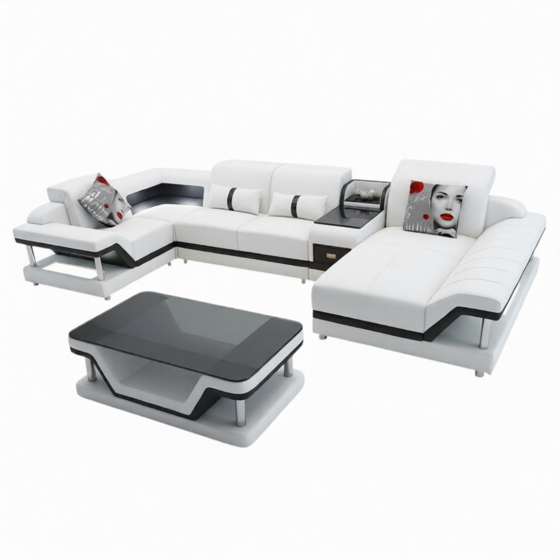 Ecksofa U-Form Couchtisch Polster Garnitur Wohnlandschaft Design Ecksofa Led usb