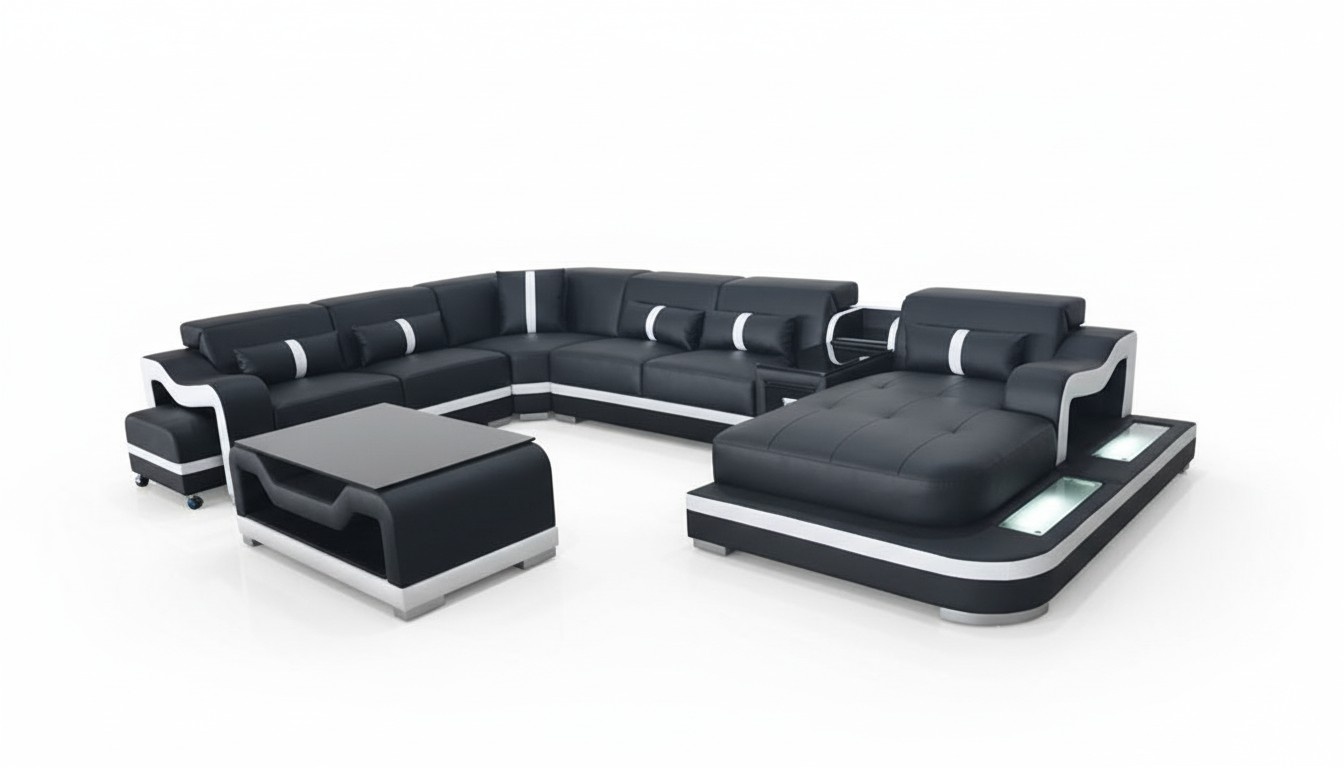 Ecksofa U-Form Wohnlandschaft Sofa Couch Polster Ecke Stoff Sofas Neu
