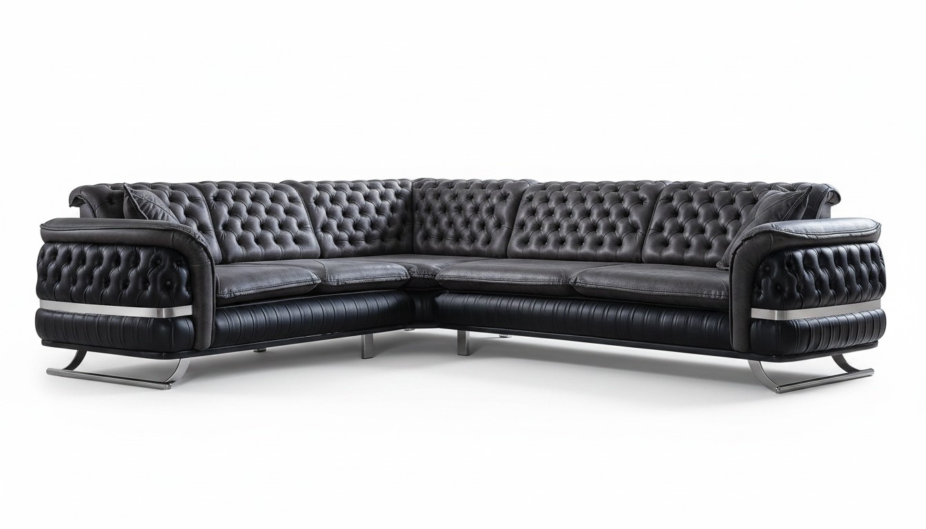 Ecksofa Wohnlandschaft Farbe Schwarz U Form XXL Sofa Neu Chesterfield