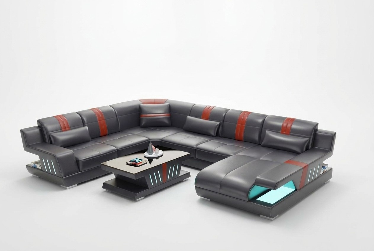 Ecksofa Wohnlandschaft Sofa Couch U Form Polster Couchen Leder Design Beleuchtet