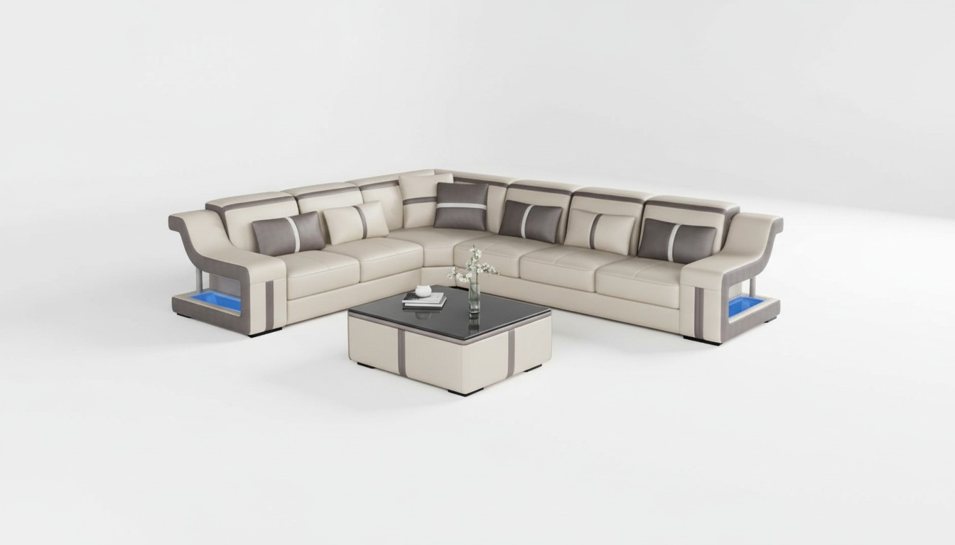 Ecksofa Wohnlandschaft Sofa Couch L Form Polster Couchen Leder Design Beleuchtet