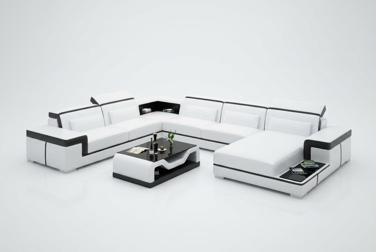 Ecksofa Wohnlandschaft Sofa U Form Polster Couchen Leder Design Beleuchtet Couch