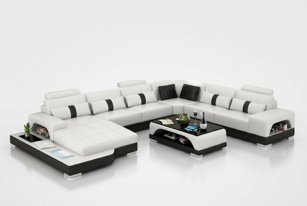 Ecksofa Wohnlandschaft + USB Polster Design Couch Moderne Leder Sofa Eckgarnitur