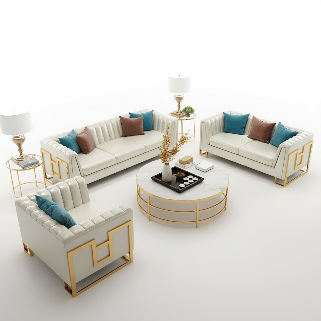Edel Stahl Couch Polster Leder Sofa 311 Sitzer Couchen Deko Garnitur Set