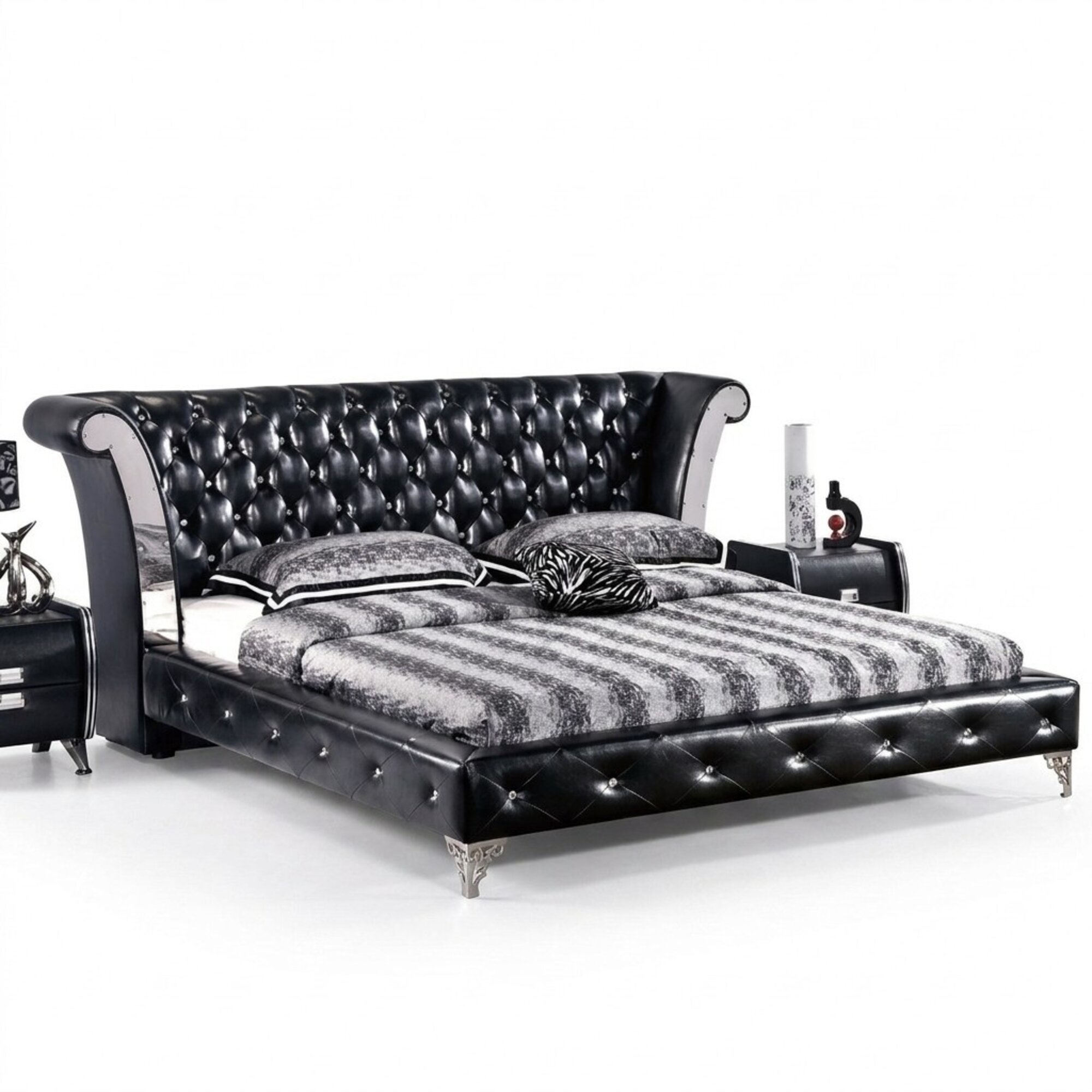 Edelstahl Luxus Chesterfield Leder Bett Doppel Polster Designer Betten Hotel