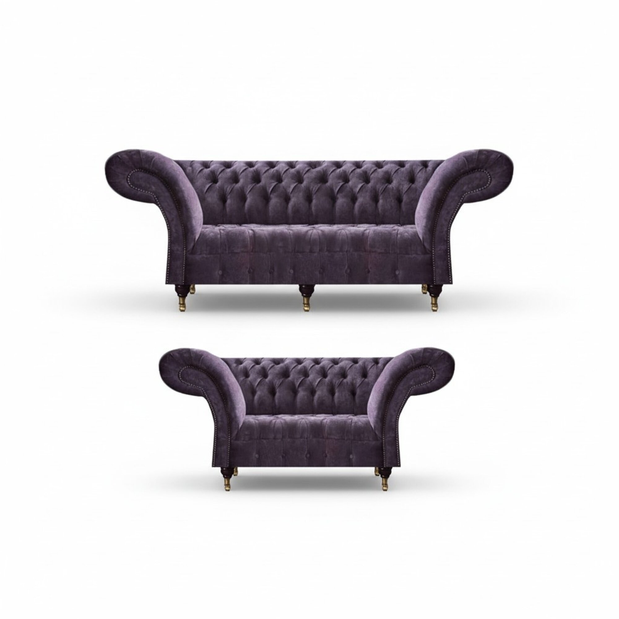 Edle Chesterfield Lila Wohnzimmer Sofas Polster Sitzmöbel Holzgestell