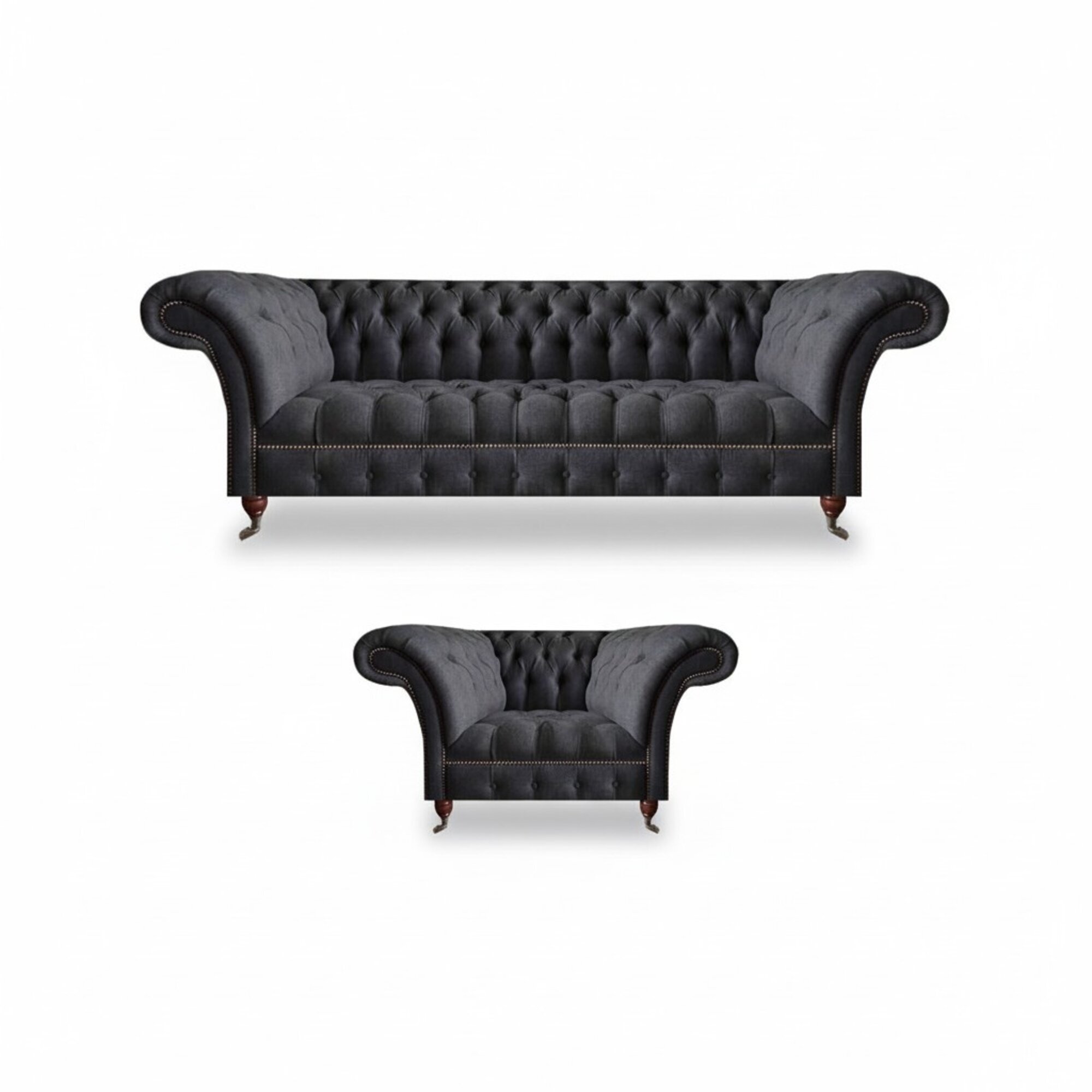 Edle Chesterfield Möbel Komplette Schwarze Sitzgarnitur Polster Couchen