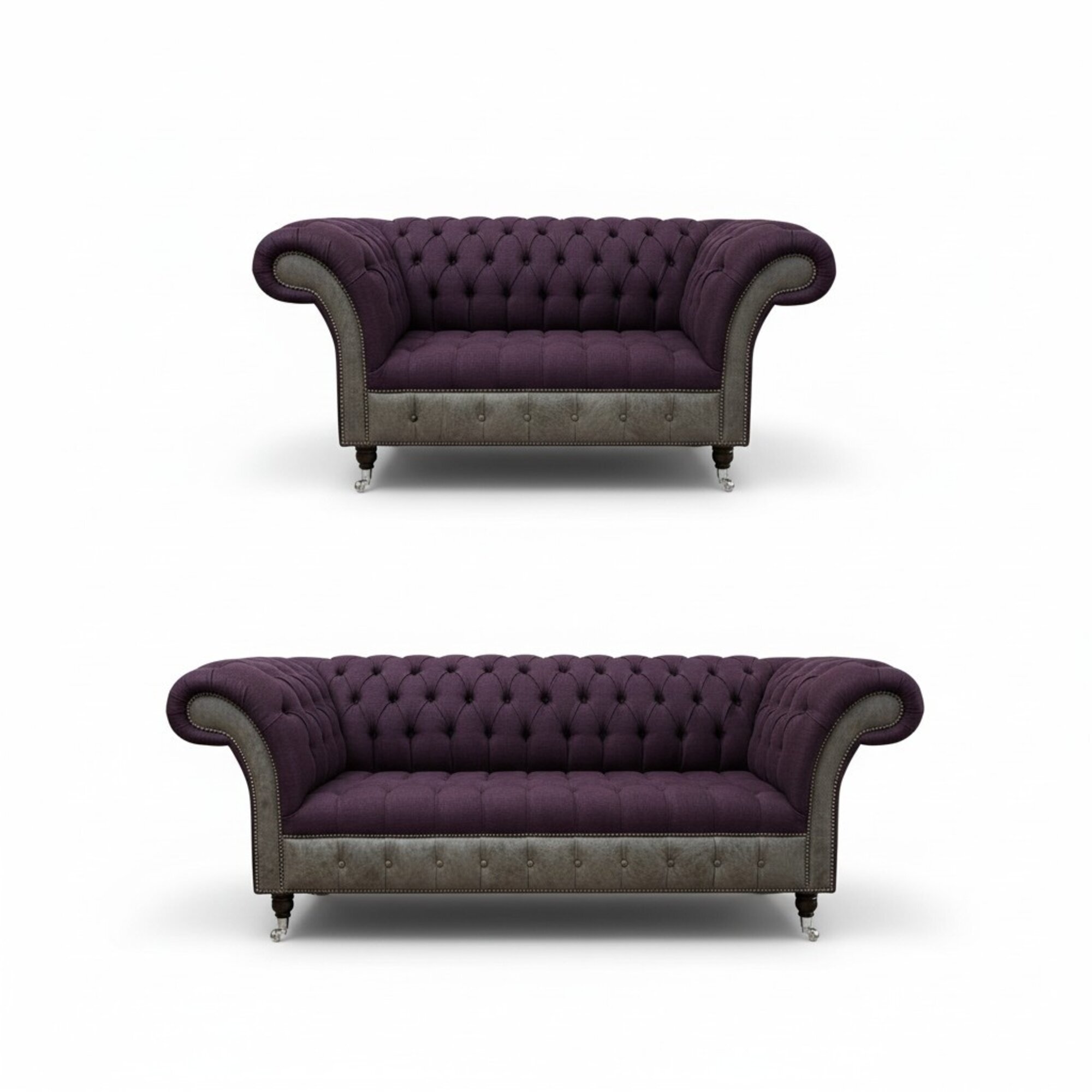 Edle Designer Chesterfield Knopf Garnitur Textil Polster Sitz Leder 3+1