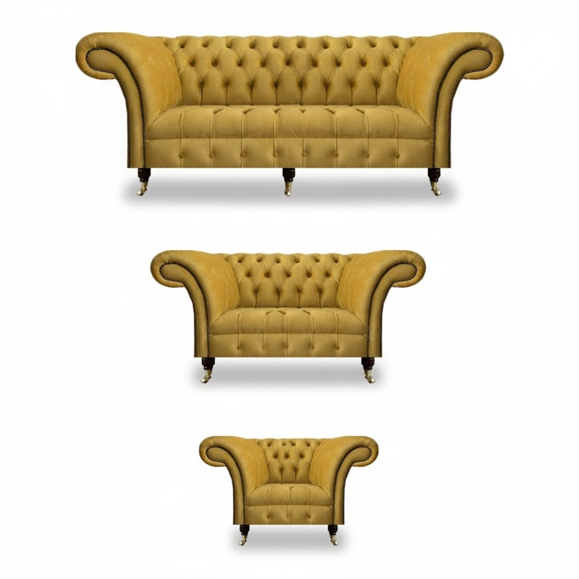 Edle Gelbe Chesterfield Garnitur Polstermöbel Textil Couchen 3tlg Set