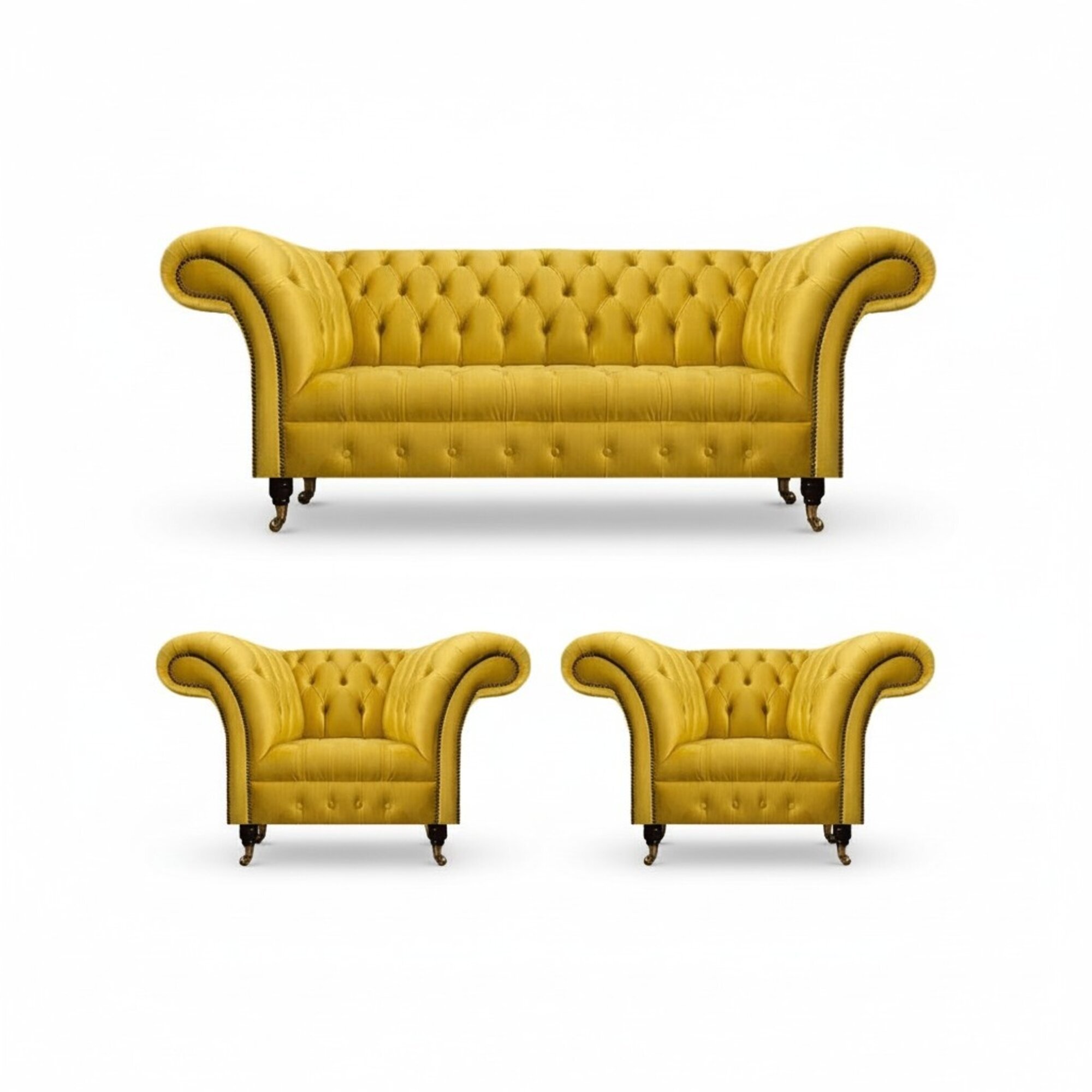 Edle Gelbe Chesterfield Sofagarnitur Designer Sitzmöbel Modernes Sitzset